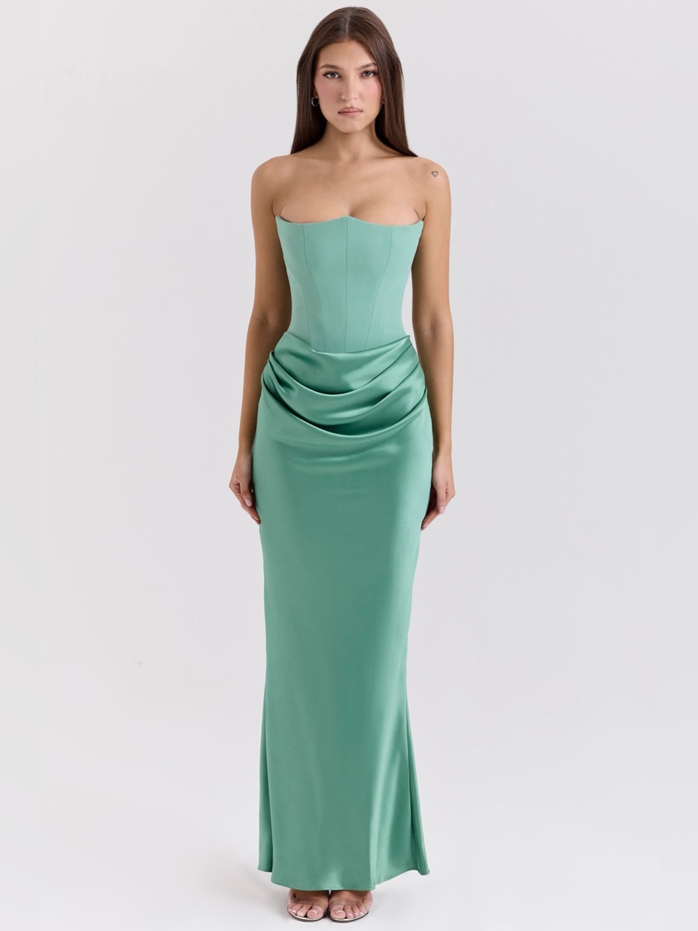 House of CB Persephone Jade Strapless Corset Maxi Dress Green Womens Size M D-DD - Picture 9 of 15